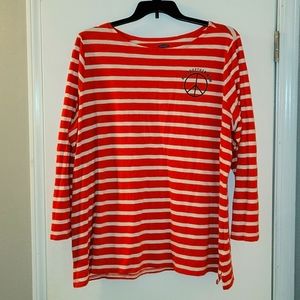 Old Navy Everywear Long Sleeve Shirt, 3X, Orange w/ White Stripes